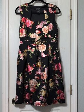 Enfocus Studio Black Floral Dress with Pink and Yellow Blooms